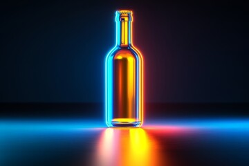 Canvas Print - Glass bottle with rainbow neon glow illuminating its silhouette creating a dynamic and vibrant visual against a dark background