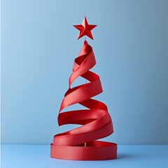 a festive red ribbon christmas tree adorned with medical-themed decorations against a blue backgroun