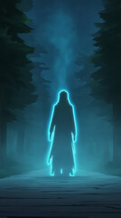 Canvas Print - A mysterious figure stands in the woods, glowing with an ethereal light.