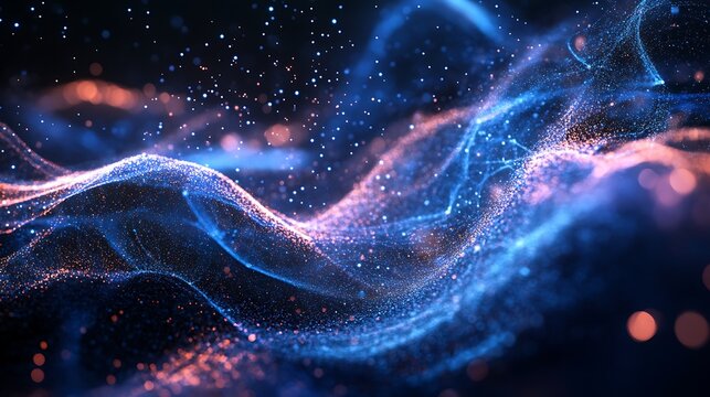 3D sci-fi background featuring glowing particles and a dynamic grid formation