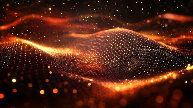 Futuristic 3D background featuring glowing particles and intricate sci-fi grid