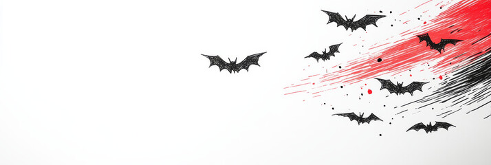 Sticker - Spooky bats flying on a white background with red and black splatters.