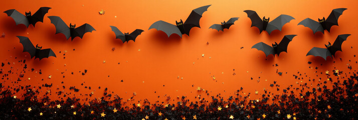 Sticker - Paper bats and confetti on orange background