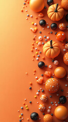 Wall Mural - Pumpkins, candy, and other festive treats create a fun Halloween scene.