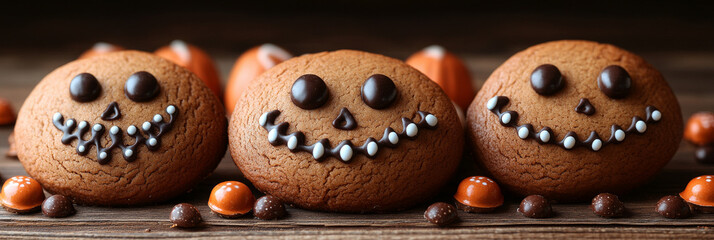 Wall Mural - Spooky Halloween cookies with chocolate and white frosting.