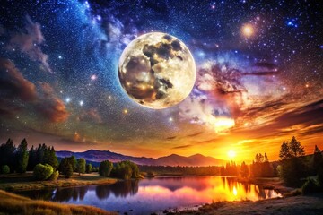 Wall Mural - majestic moon illuminating the cosmic canvas in a starry night sky filled with celestial wonders