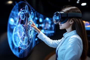 Aufkleber - 3D digital learning interface with interactive science experiments, where students can simulate chemistry or physics lessons in a virtual environment