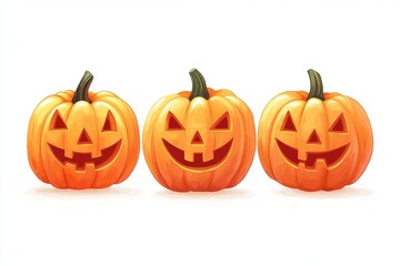 Sticker - Trio of jack o lantern pumpkins with different carved faces arranged side by side capturing a classic and spooky Halloween design perfect for festive decorations