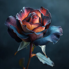 single red/blue rose on blue background