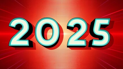 retro glow year 2025 in bold wide font red background