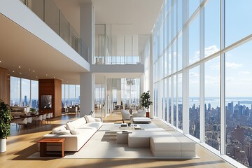 Canvas Print - Modern luxury apartment with panoramic city views.