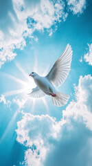 Background of sky filled with light and clouds, resurrection of Jesus Christ inspires faith and worship, embodying the holy spirit of God, promise of heaven in Christianity, especially during Easter.