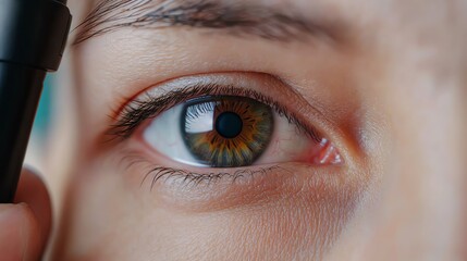 Doctor s hand holding a small flashlight to check a patient s eyes, eye check, pupil reflex test