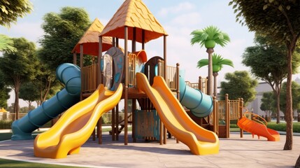 Colorful Playground in a Tropical Setting