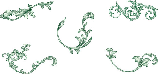 set vector of vintage baroque victorian border, frame , corners ornamental. hand drawn floral leaf s