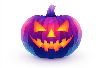 Poster - Vibrant neon colored jack o lantern with a mischievous grin blending Halloween traditions with modern colorful and playful design elements