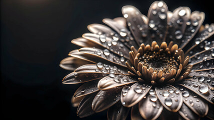 Wall Mural - Futuristic Macro Shot of Bhai Dooj Flowers: Captivating Petals with Glowing Dewdrops - Nature's Intricate Textures in Slow Pan Photography