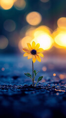 Poster - A small flower growing through a crack in the street. 