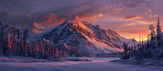 Sticker - Glowing Winter Mountain At Sunset