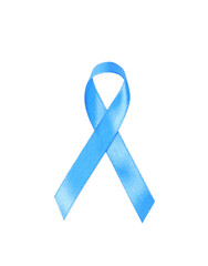 Poster - Blue ribbon isolated on white, top view. Prostate cancer awareness