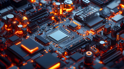 Poster - Glowing Circuit Board with Futuristic Technology Design