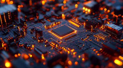 Poster - Illuminated Circuit Board with Orange Lights