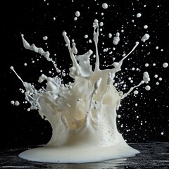 Splashes of milk on a black background