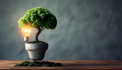 Canvas Print - Illuminating Growth: A Sapling Thriving in a Light Bulb Shaped Pot, Symbolizing the Blossoming of Ideas