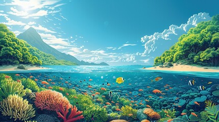 Canvas Print - Informing about global warming covers coral reef bleaching, loss of biodiversity, forest fires, heatwaves, and flooding, all contributing to significant disruptions in ecological and human systems.