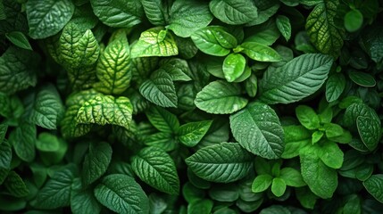 A close-up view of various green leaves showcasing texture and color diversity.