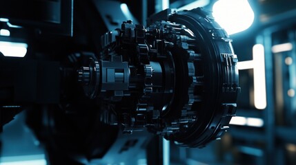 Poster - A close-up of a complex mechanical component in a futuristic setting.