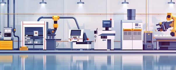 Poster - a modern industrial workspace featuring advanced machinery and robotic equipment for automated produ