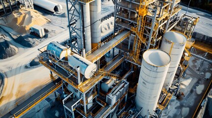 Poster - Aerial view of a modern industrial facility showcasing storage silos and equipment for processing materials.