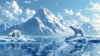 Canvas Print - Visual representation of the impact of melting ice caps on sea-level rise, illustrating polar bears on shrinking icebergs to highlight the urgency of environmental action. High resolution