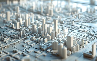 Poster - detailed architectural model showcasing a modern urban landscape with intricate buildings and roads.