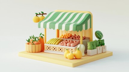 Poster - A colorful fruit and vegetable market stall with various produce displayed.