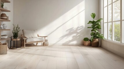 Wall Mural - Light-colored hardwood floor in a Scandinavian-style living room, creating a clean and minimalist aesthetic