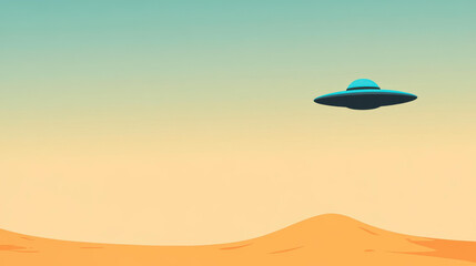Fototapete - A sleek UFO hovers over a serene landscape in this minimalist D vector art, showcasing clean lines and basic shapes.