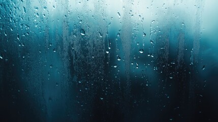 Smooth water droplets sliding down a polished window during a light rain shower