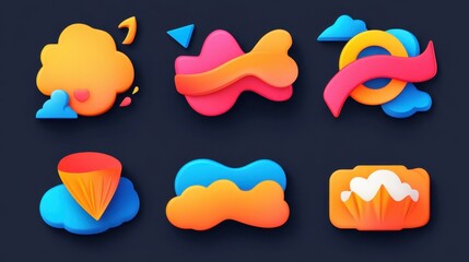 Sticker - Discover vibrant 3D icons adorned with playful ribbons, bringing a whimsical cartoon flair to your design projects.