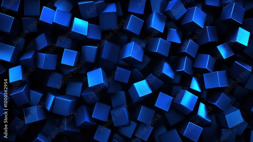 Encounter a stunning scene where bright blue cubes float in a dark void ...