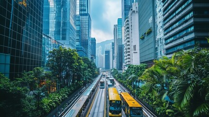 Modern Urban Business District with Sleek Buildings