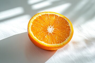 Close-up of a juicy orange slice with natural light.