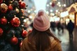 © SHOTPRIME STUDIO - Christmas decorations, festive atmosphere, winter fashion, girl with pink beanie, holiday spirit, street view, urban setting, colorful ornaments, cozy scene, cheerful mood