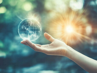 Poster - Hand hold clear glass globe map