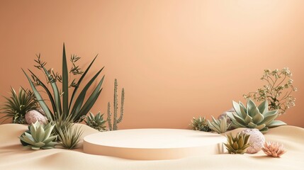 Poster - Minimalist 3D Podium with Plants and Background