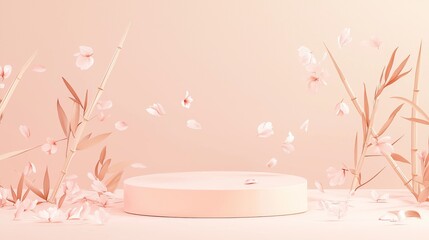 Poster - Elegant 3D Illustration of an Empty Podium with Flowers