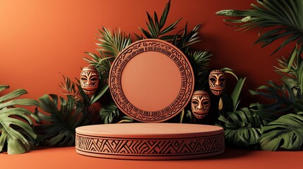 Poster - 3D Illustration of an Empty Podium Surrounded by Foliage