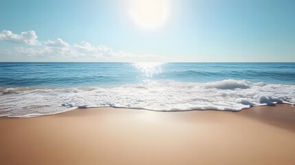 5. a bright summer beach scene with playful waves and a clear horizon, featuring a wide area of soft