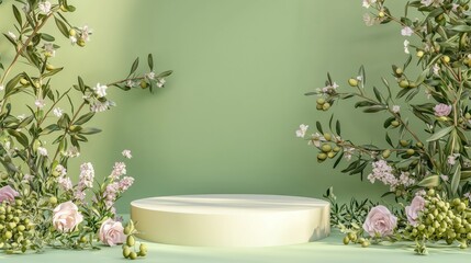 Poster - Minimalist 3D Podium with Floral Surrounding Elements
